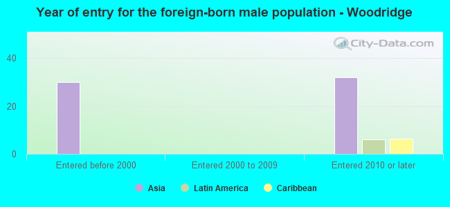 Year of entry for the foreign-born male population - Woodridge