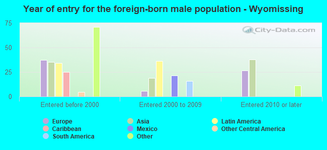 Year of entry for the foreign-born male population - Wyomissing