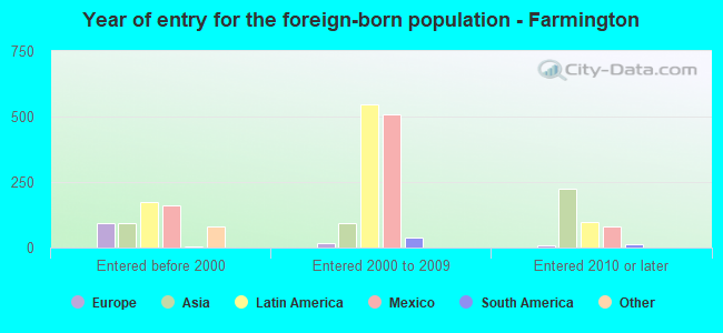 Year of entry for the foreign-born population - Farmington