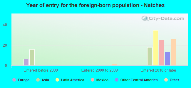 Year of entry for the foreign-born population - Natchez