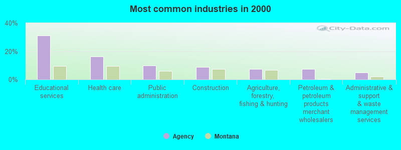 Most common industries in 2000