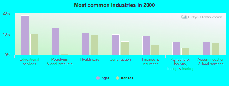 Most common industries in 2000