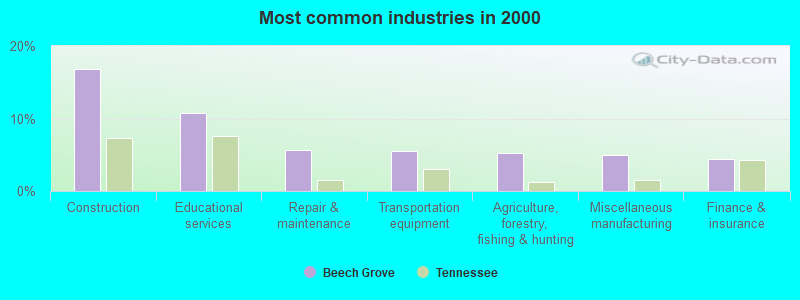 Most common industries in 2000