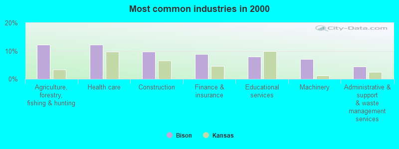 Most common industries in 2000