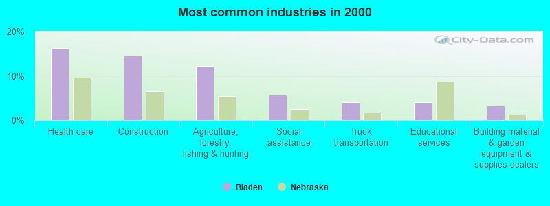 Most common industries in 2000