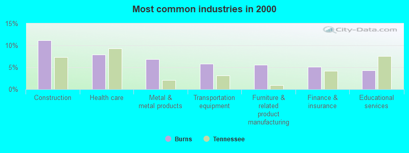 Most common industries in 2000