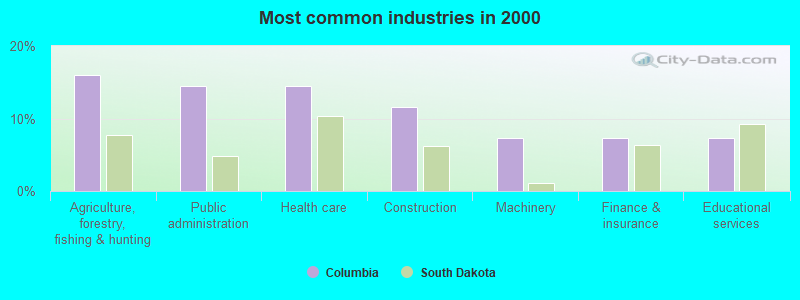 Most common industries in 2000