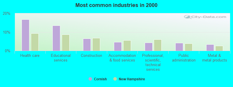 Most common industries in 2000