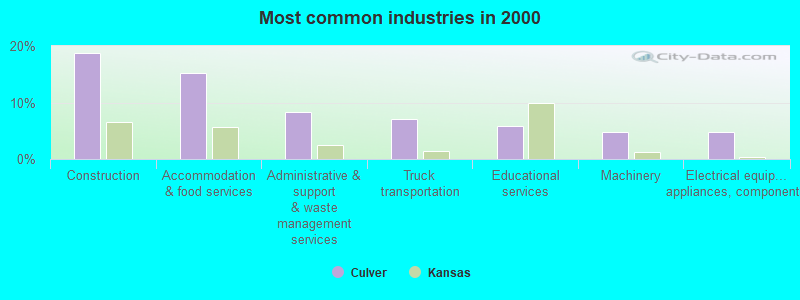 Most common industries in 2000