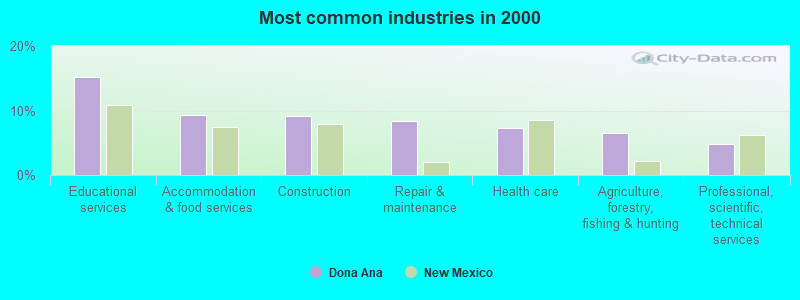 Most common industries in 2000