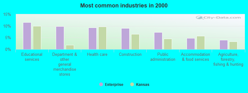 Most common industries in 2000