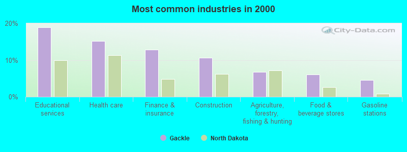 Most common industries in 2000