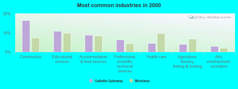 Most common industries in 2000