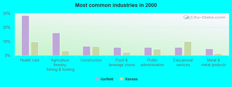 Most common industries in 2000