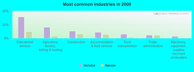 Most common industries in 2000