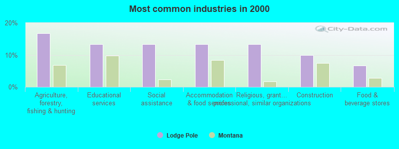 Most common industries in 2000