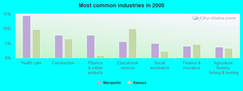 Most common industries in 2000