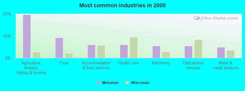 Most common industries in 2000