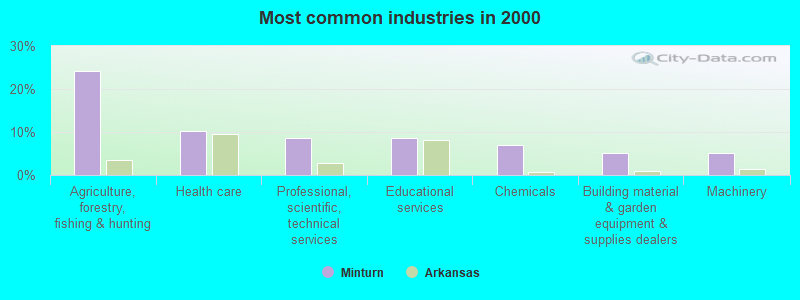 Most common industries in 2000