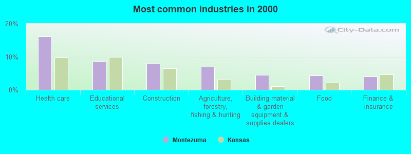 Most common industries in 2000