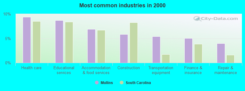 Most common industries in 2000