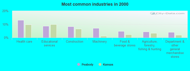 Most common industries in 2000