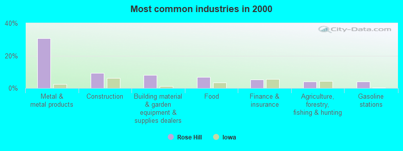 Most common industries in 2000