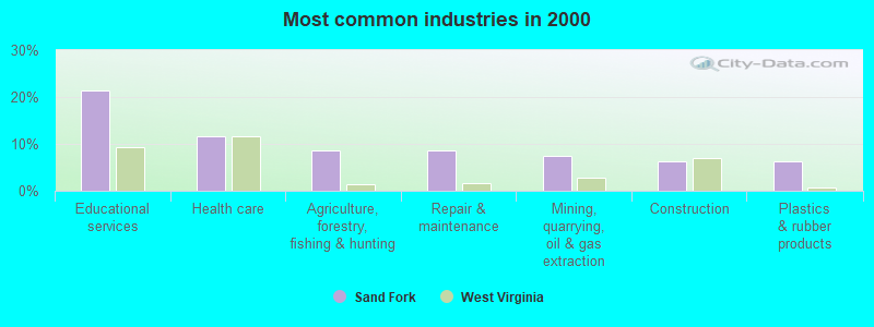 Most common industries in 2000