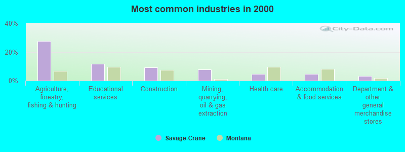 Most common industries in 2000