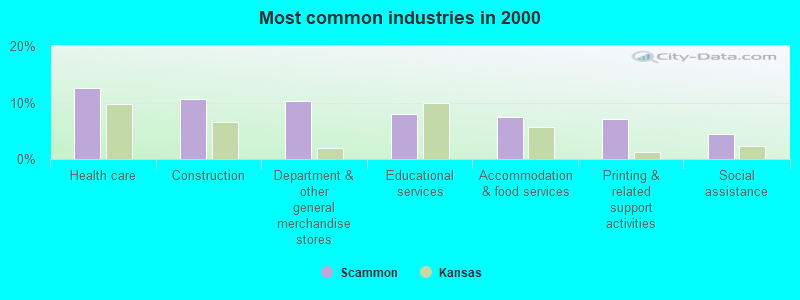 Most common industries in 2000