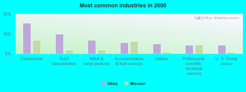 Most common industries in 2000