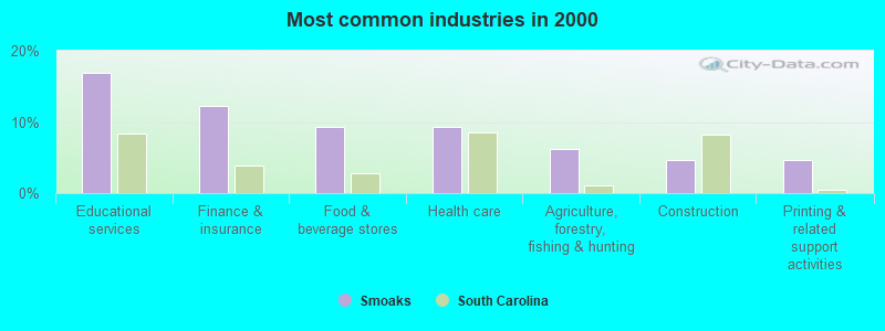 Most common industries in 2000