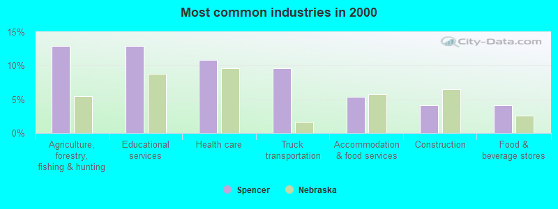 Most common industries in 2000