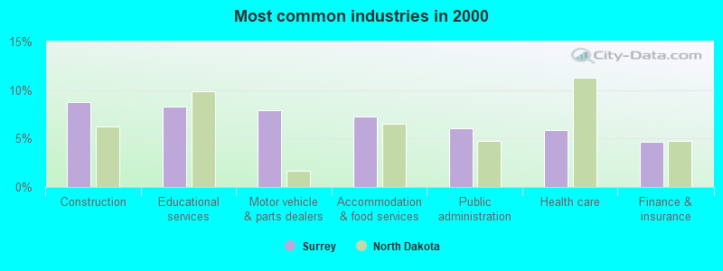 Most common industries in 2000