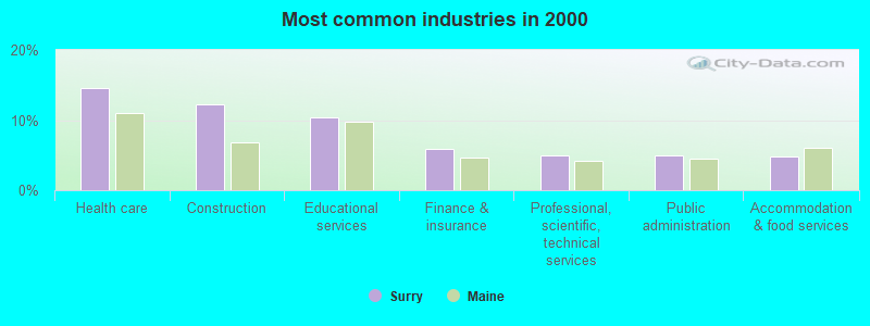 Most common industries in 2000