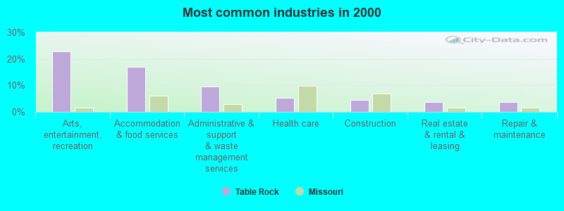 Most common industries in 2000