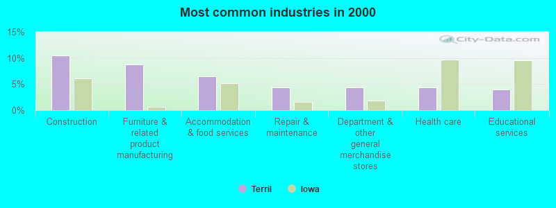 Most common industries in 2000