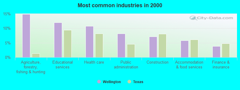 Most common industries in 2000