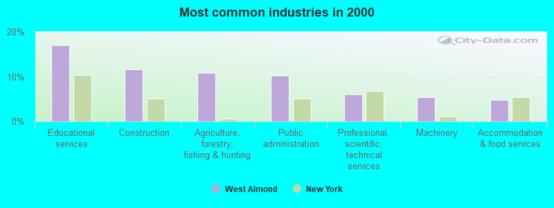 Most common industries in 2000