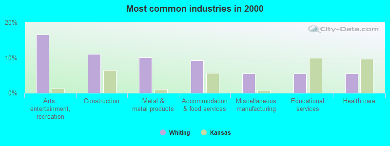 Most common industries in 2000