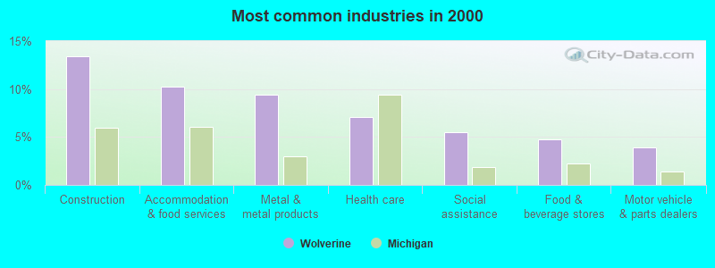 Most common industries in 2000