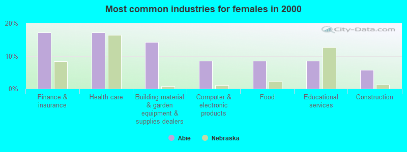 Most common industries for females in 2000