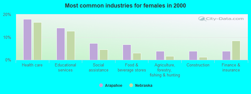 Most common industries for females in 2000