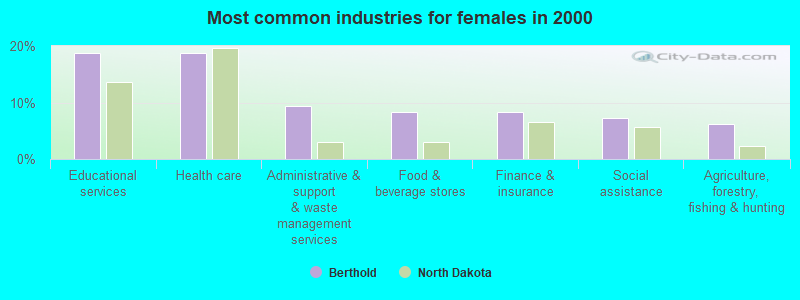 Most common industries for females in 2000