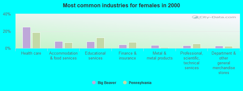 Most common industries for females in 2000