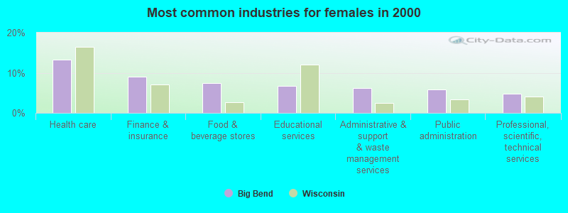 Most common industries for females in 2000