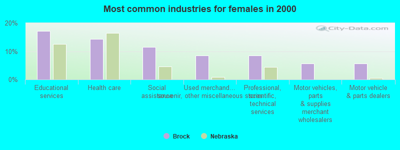 Most common industries for females in 2000