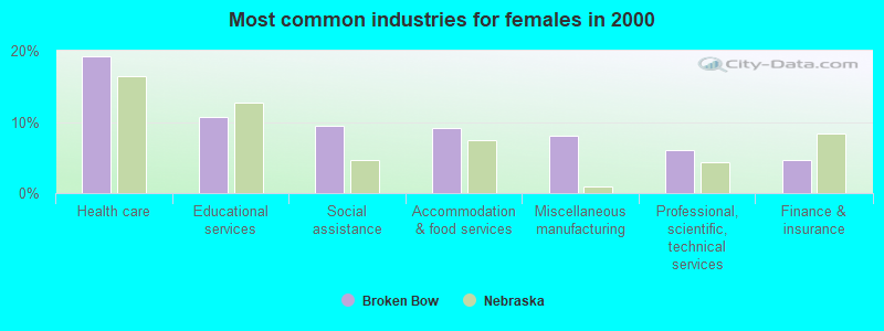 Most common industries for females in 2000