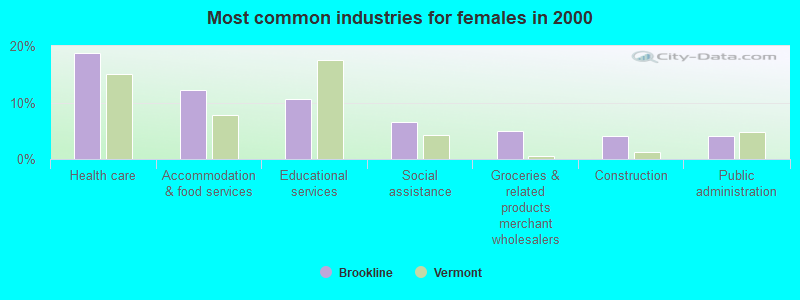 Most common industries for females in 2000