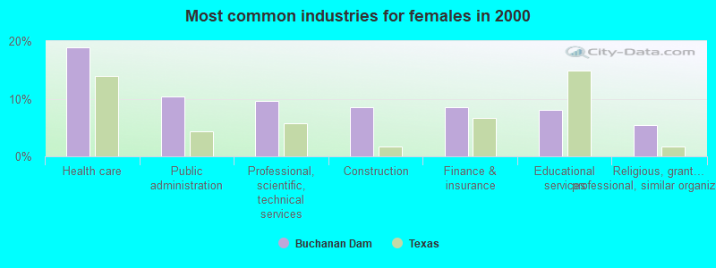 Most common industries for females in 2000